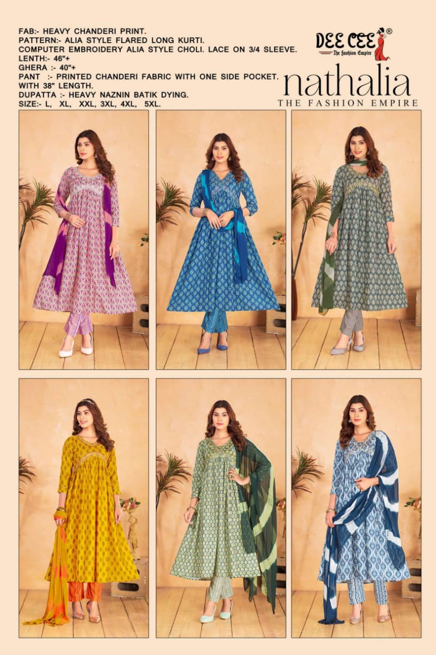 Nathalia By Dee Cee Printed Anarkali Kurti With Bottom Dupatta Exporters in India